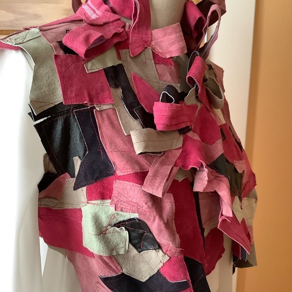 LOVEMATTERS Designer Deconstructed Pink Suede Patchwork Vest - Picture 7 of 15